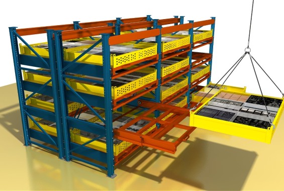 Стеллажи с лотками для зоны комплектации в цехе