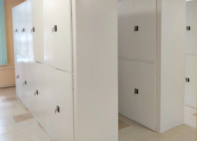 Металлические стеллажи с дверями